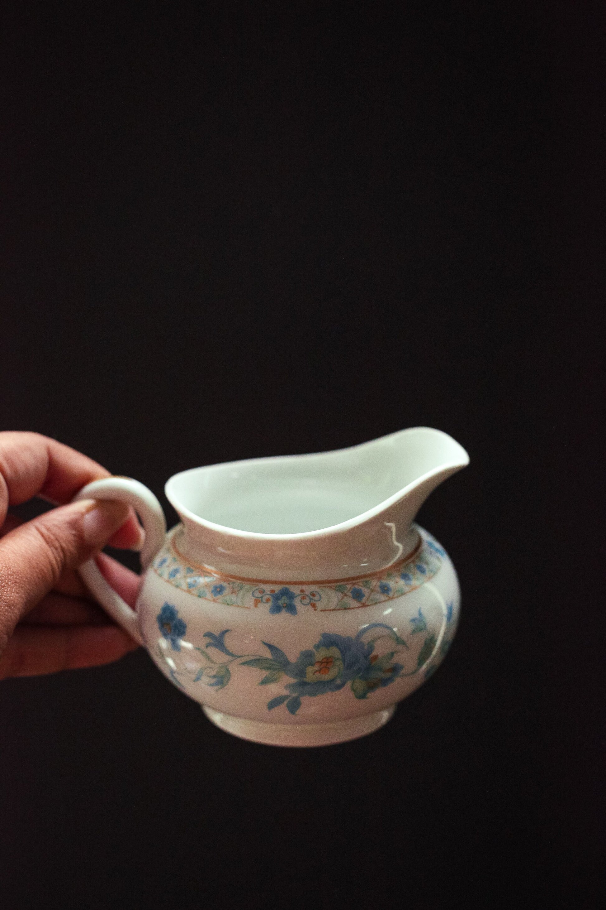 Nankin Cream & Sugar Set with Blue White Gold Floral Design - Antique Haviland Limoges Porcelain Cream and Sugar