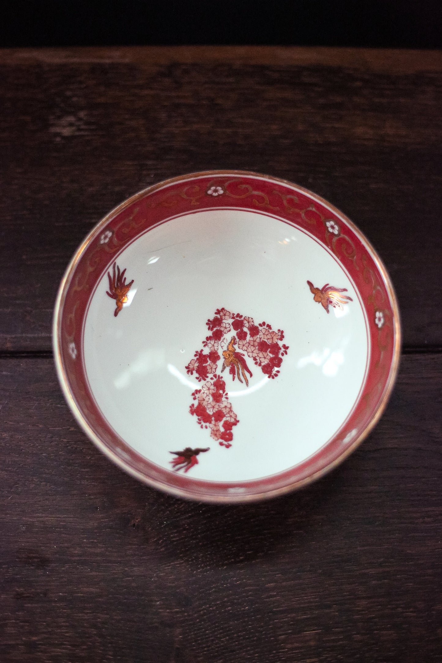 Reddish Orange Imari Bowl - Vintage Gilded Bowl