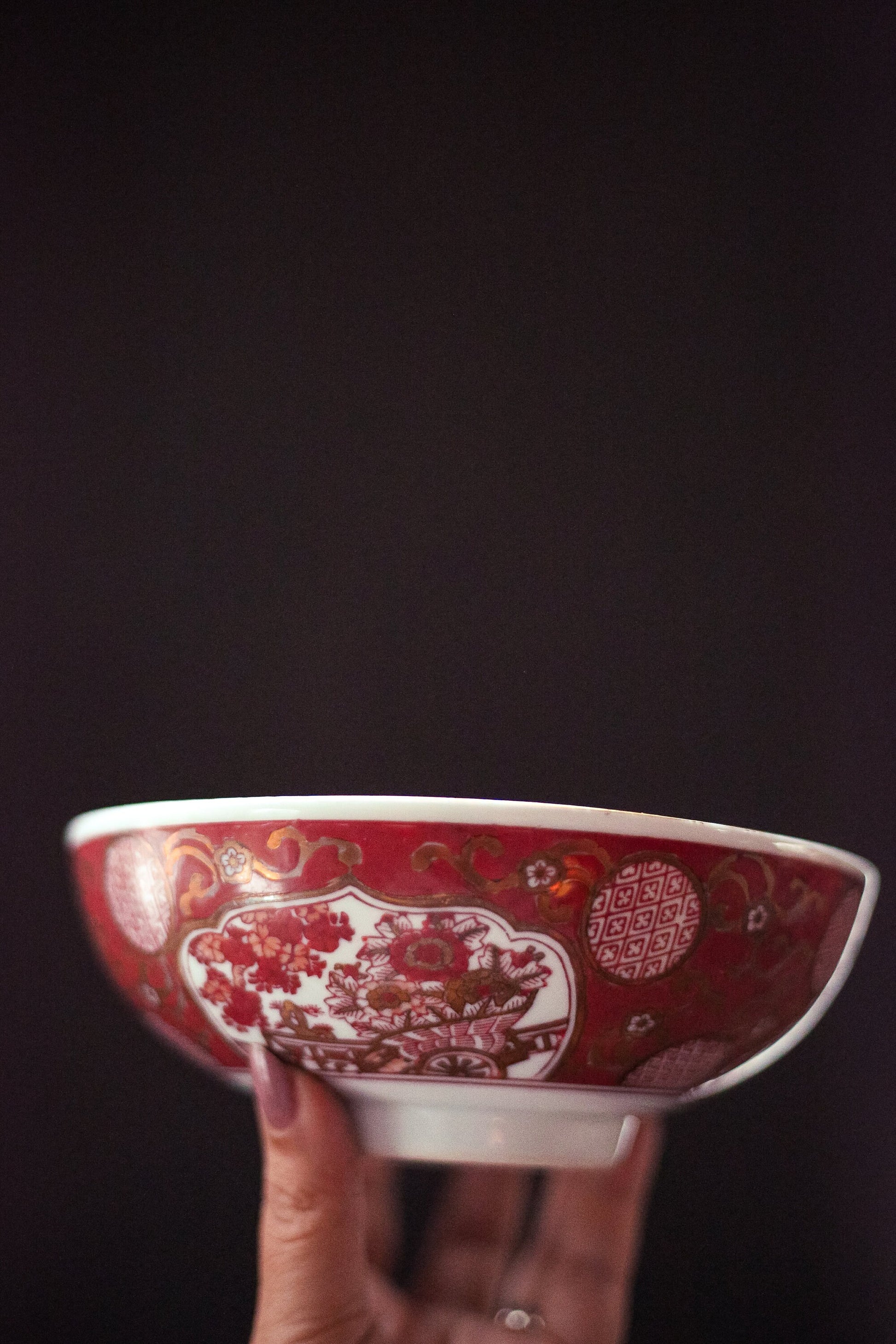 Reddish Orange Imari Bowl - Vintage Gilded Bowl