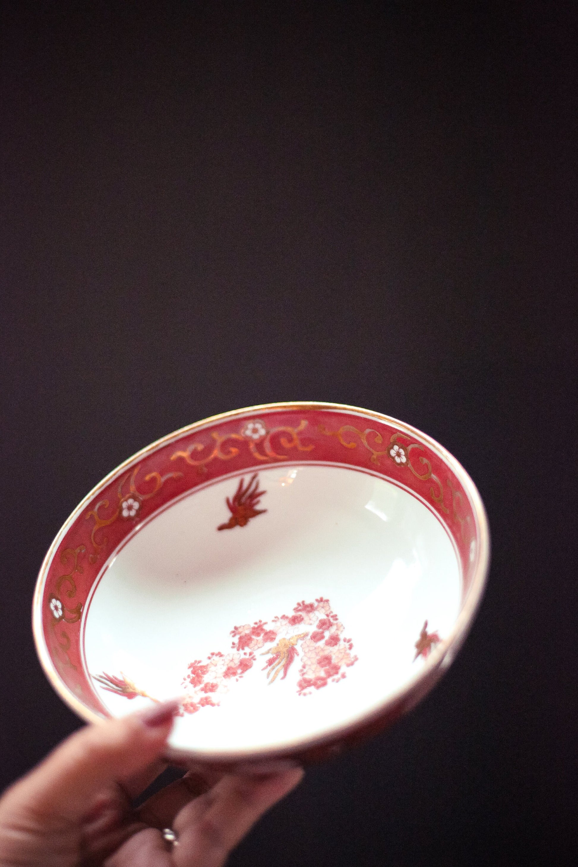 Reddish Orange Imari Bowl - Vintage Gilded Bowl