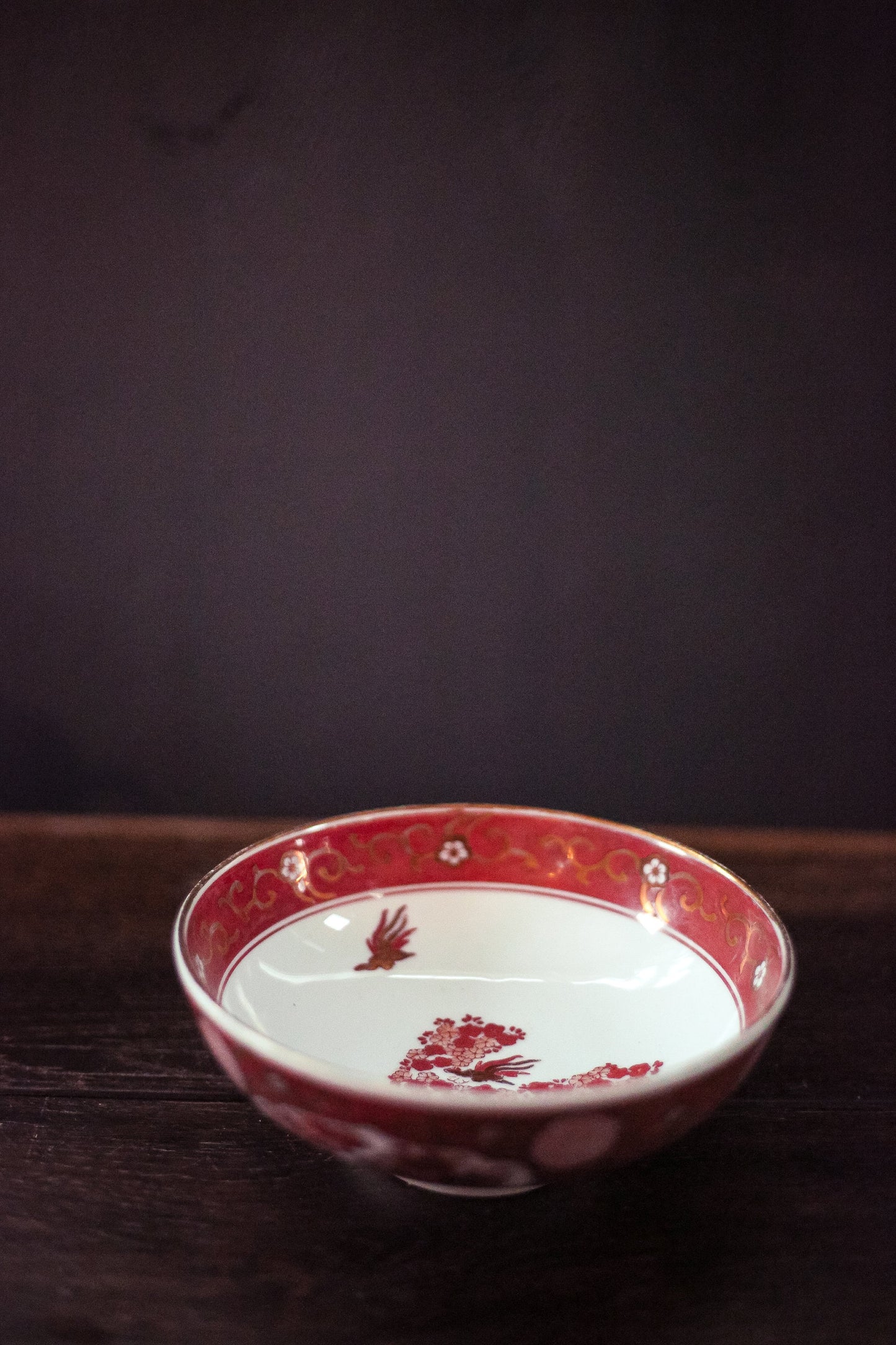 Reddish Orange Imari Bowl - Vintage Gilded Bowl