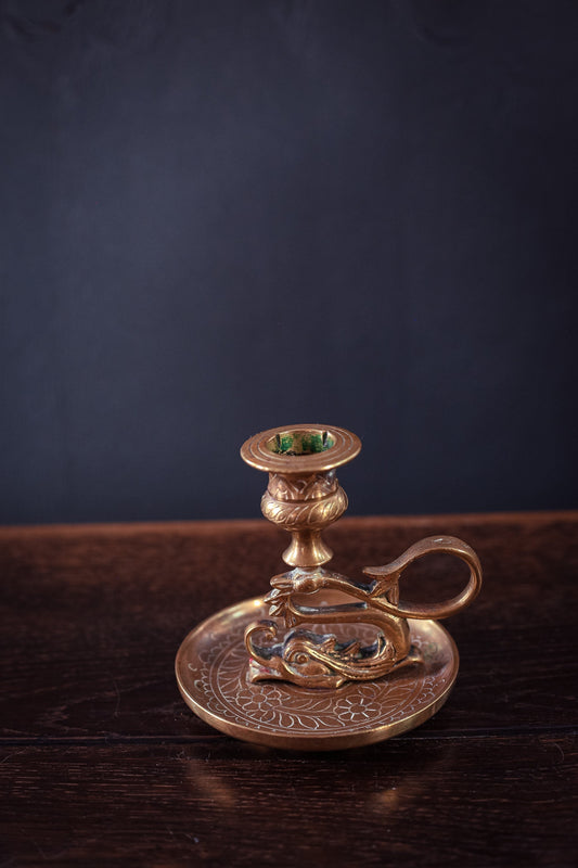 Brass Dragon Shaped Candle Holder - Vintage Brass Chamber Candle