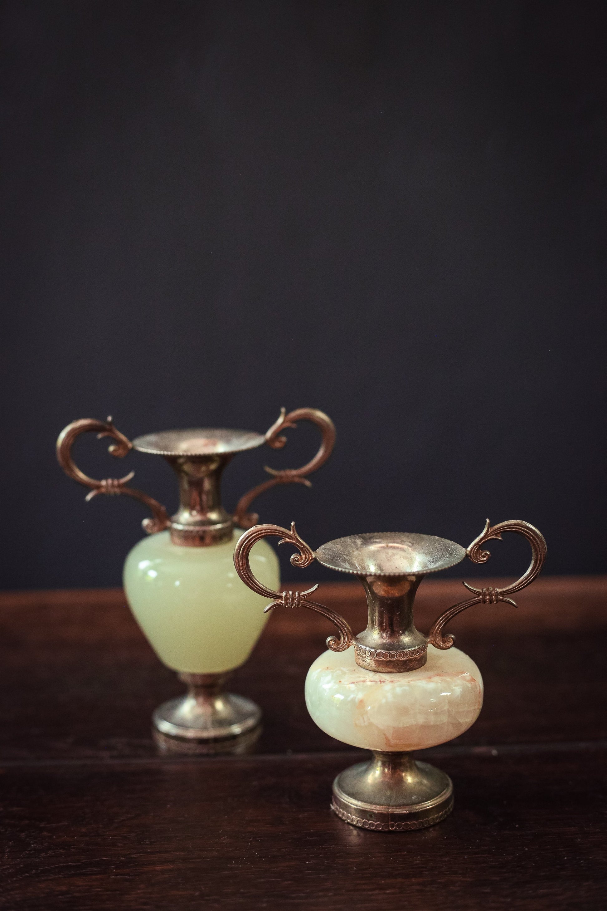 Miniature Amphora Vase Marble & Metal set of 2 - Vintage Vase