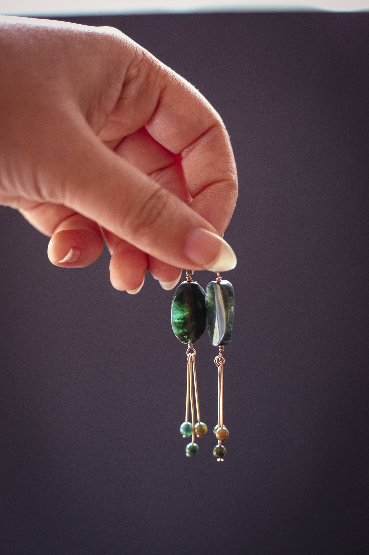 Moss agate Drop Earrings - Vintage Estate Jewelry