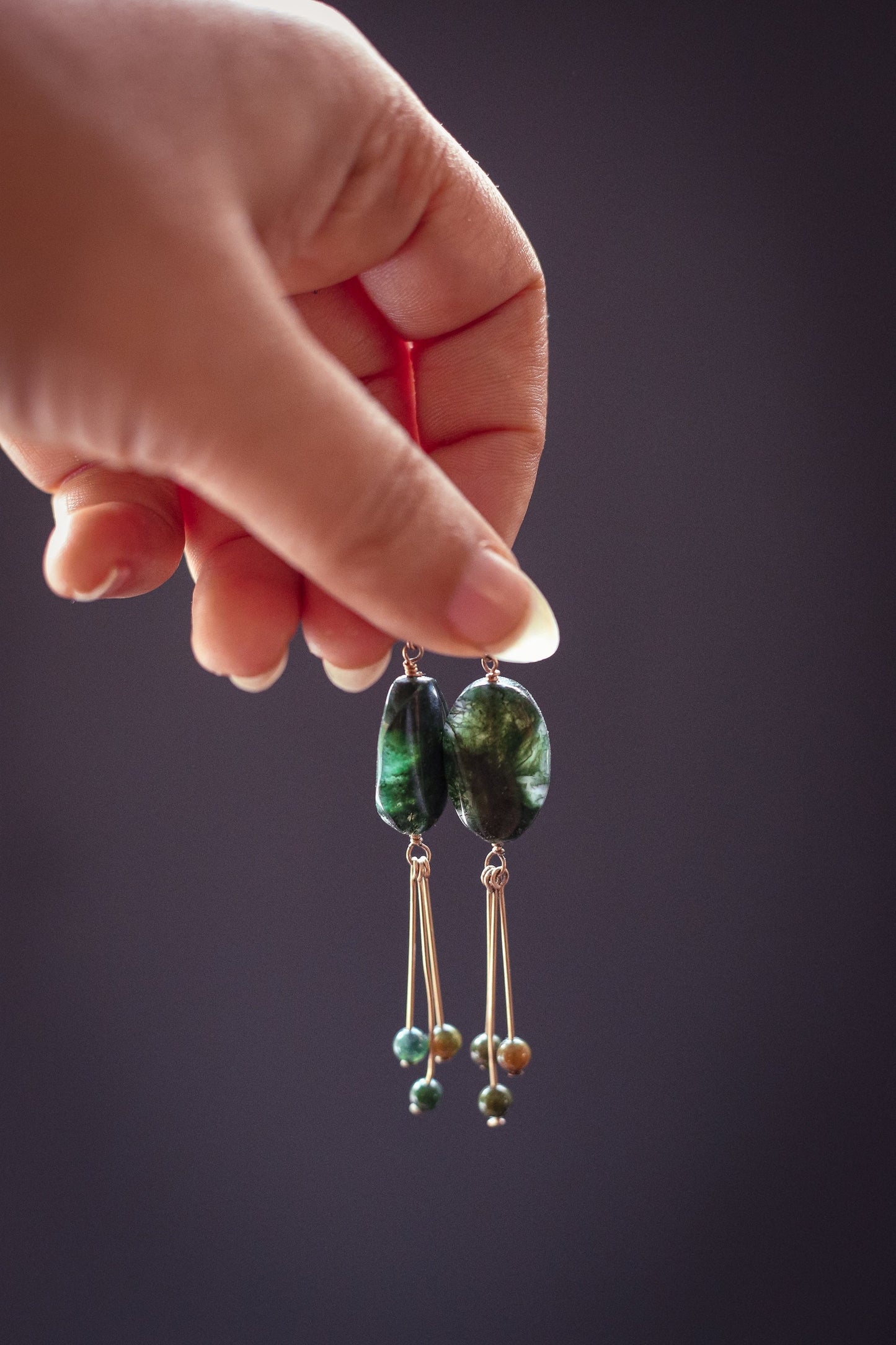 Moss agate Drop Earrings - Vintage Estate Jewelry