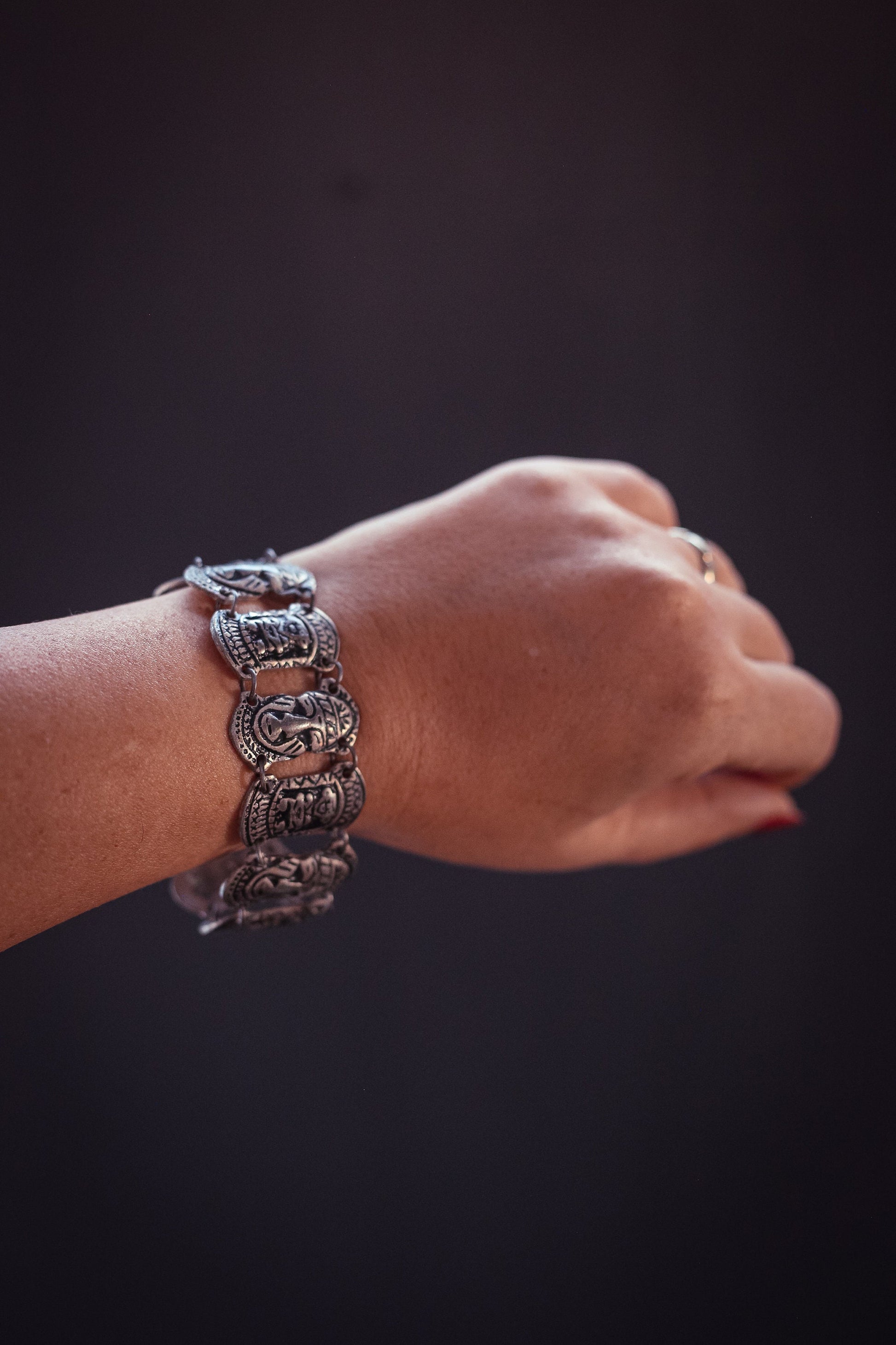 Aztec Silver Link Bracelet - Antique Estate Jewelry Mexican Silver