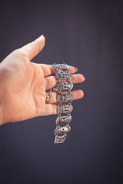 Aztec Silver Link Bracelet - Antique Estate Jewelry Mexican Silver