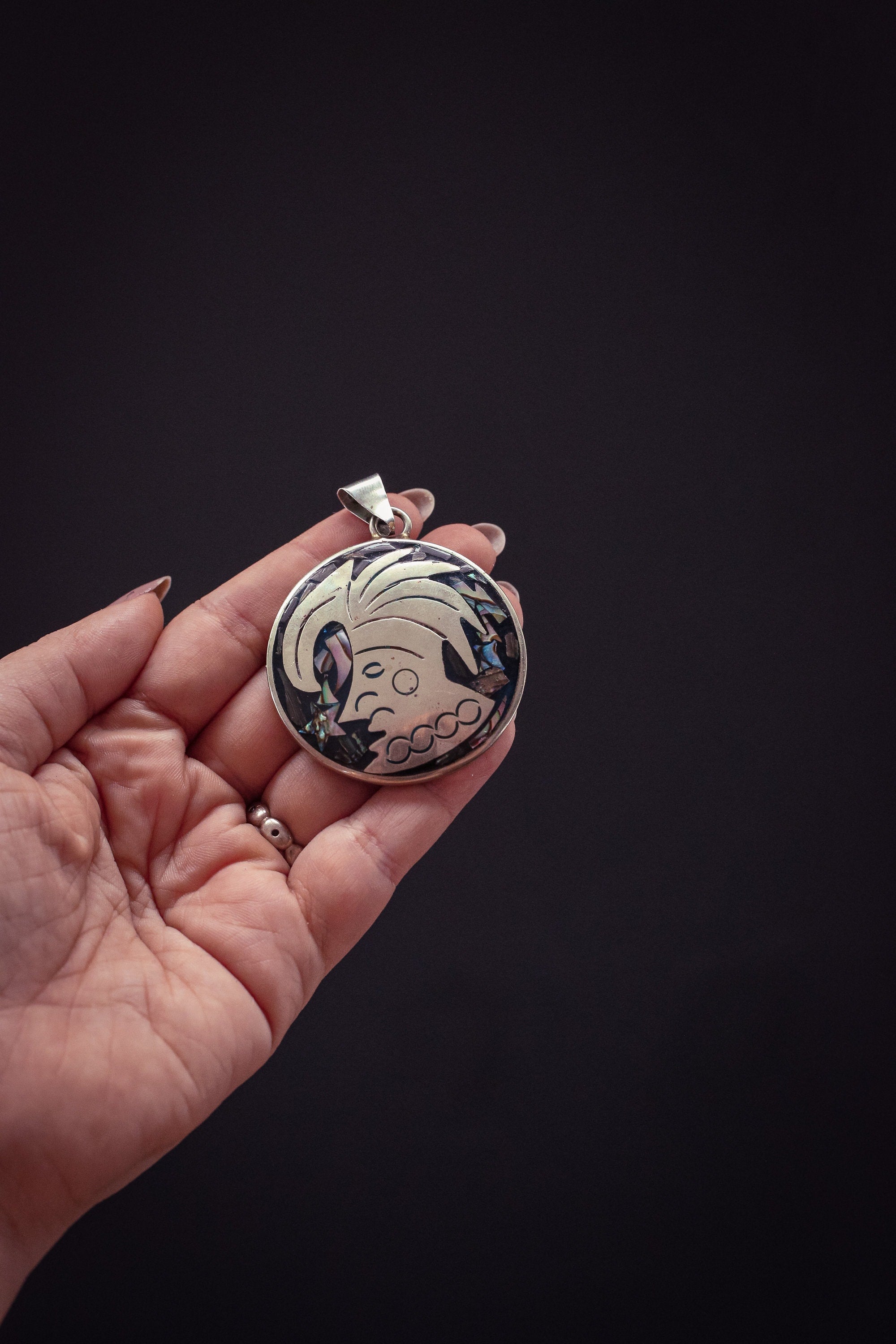 Abalone Round popular Pendant & Sterling Silver Frame