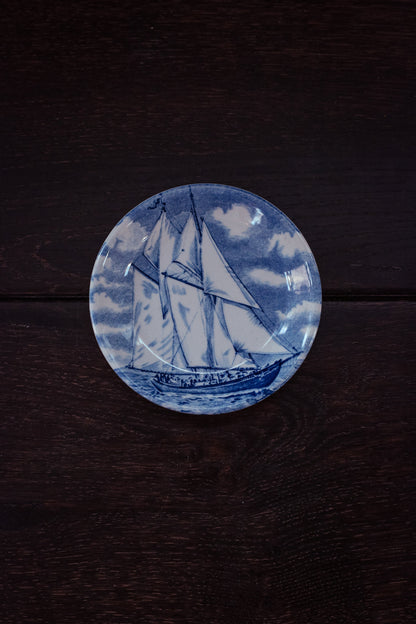 Small Blue & White Sailboat Plate - Vintage Blue White Decorative Dish