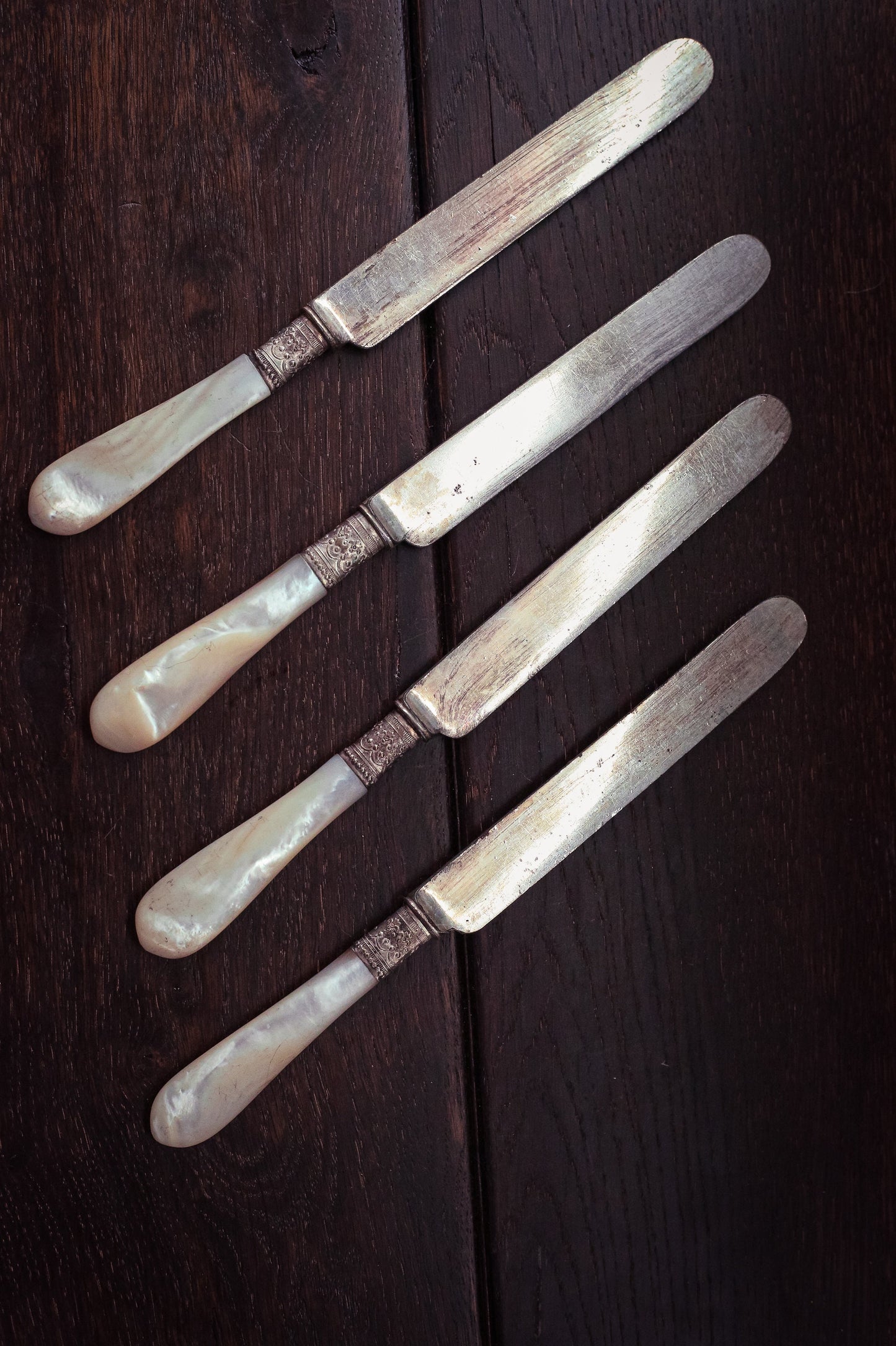 Set of 4 Roger Bros MOP & Silver Knives - Antique Cutlery *As is See Condition Notes in Description