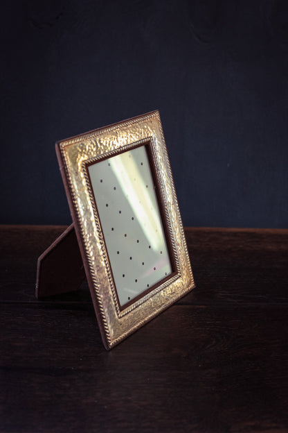 Brass and Microsuede Picture Frame - Vintage Hammered Brass Photo Frame