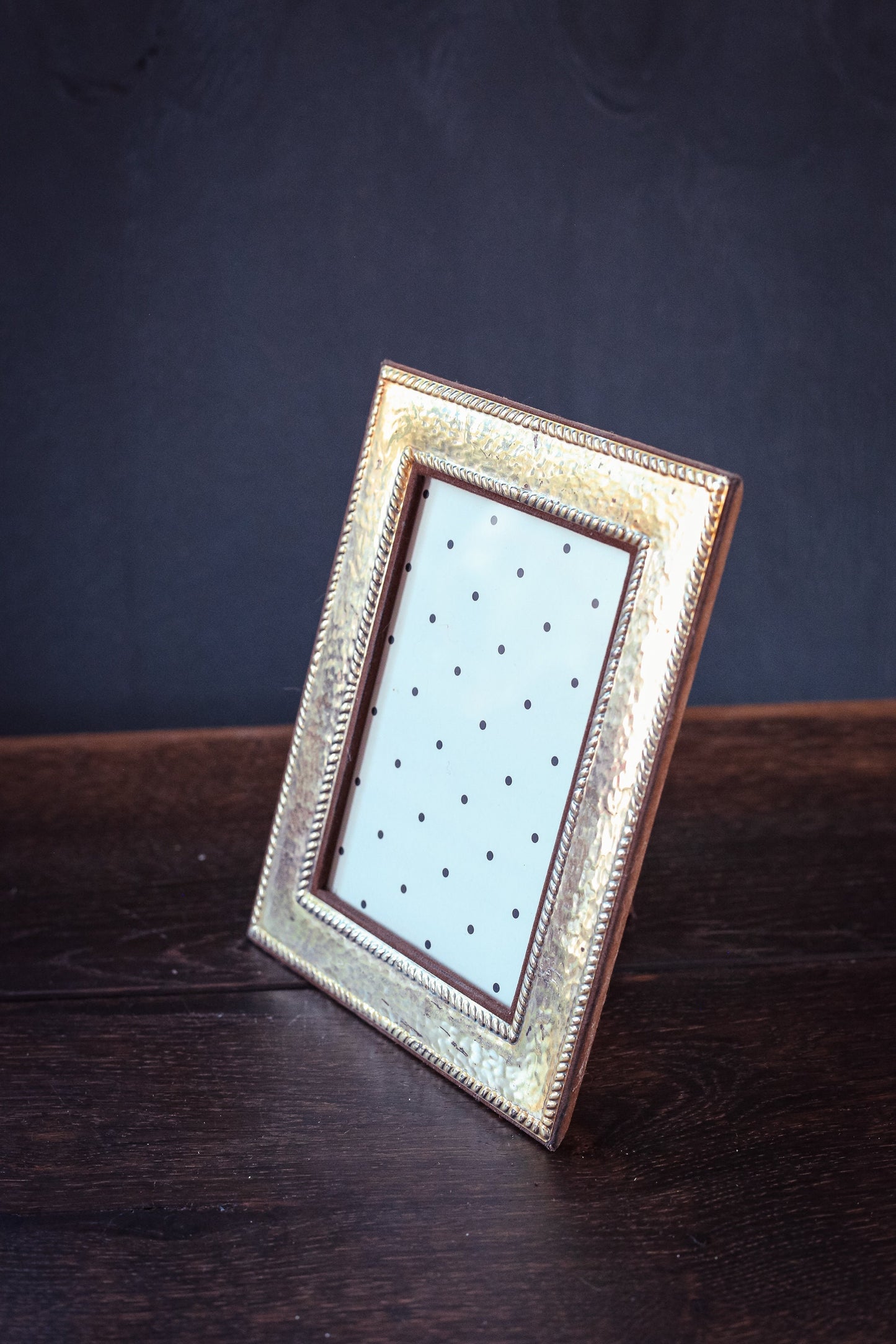 Brass and Microsuede Picture Frame - Vintage Hammered Brass Photo Frame