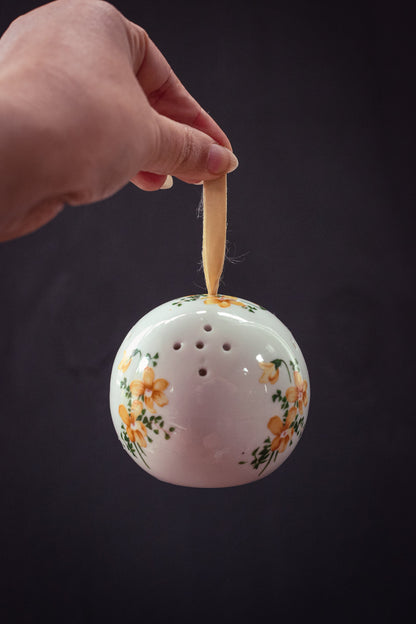 Porcelain Potpourri Globe with Yellow Flowers - Vintage Ceramic Potpourri Ball