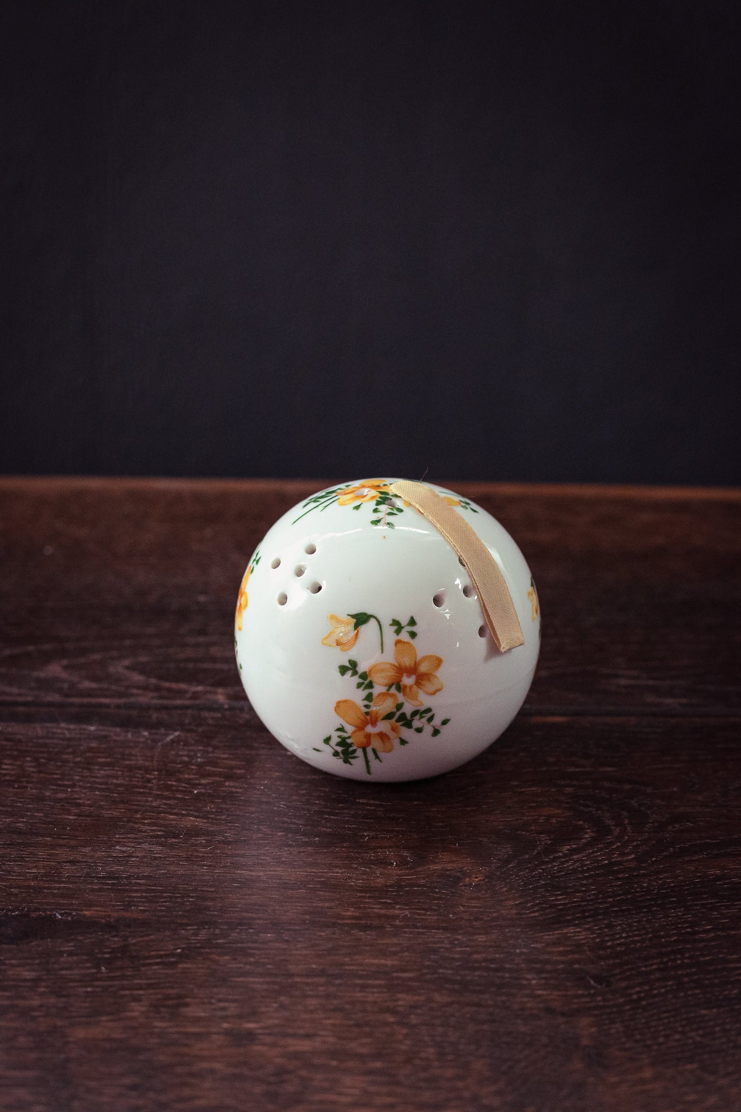 Porcelain Potpourri Globe with Yellow Flowers - Vintage Ceramic Potpourri Ball