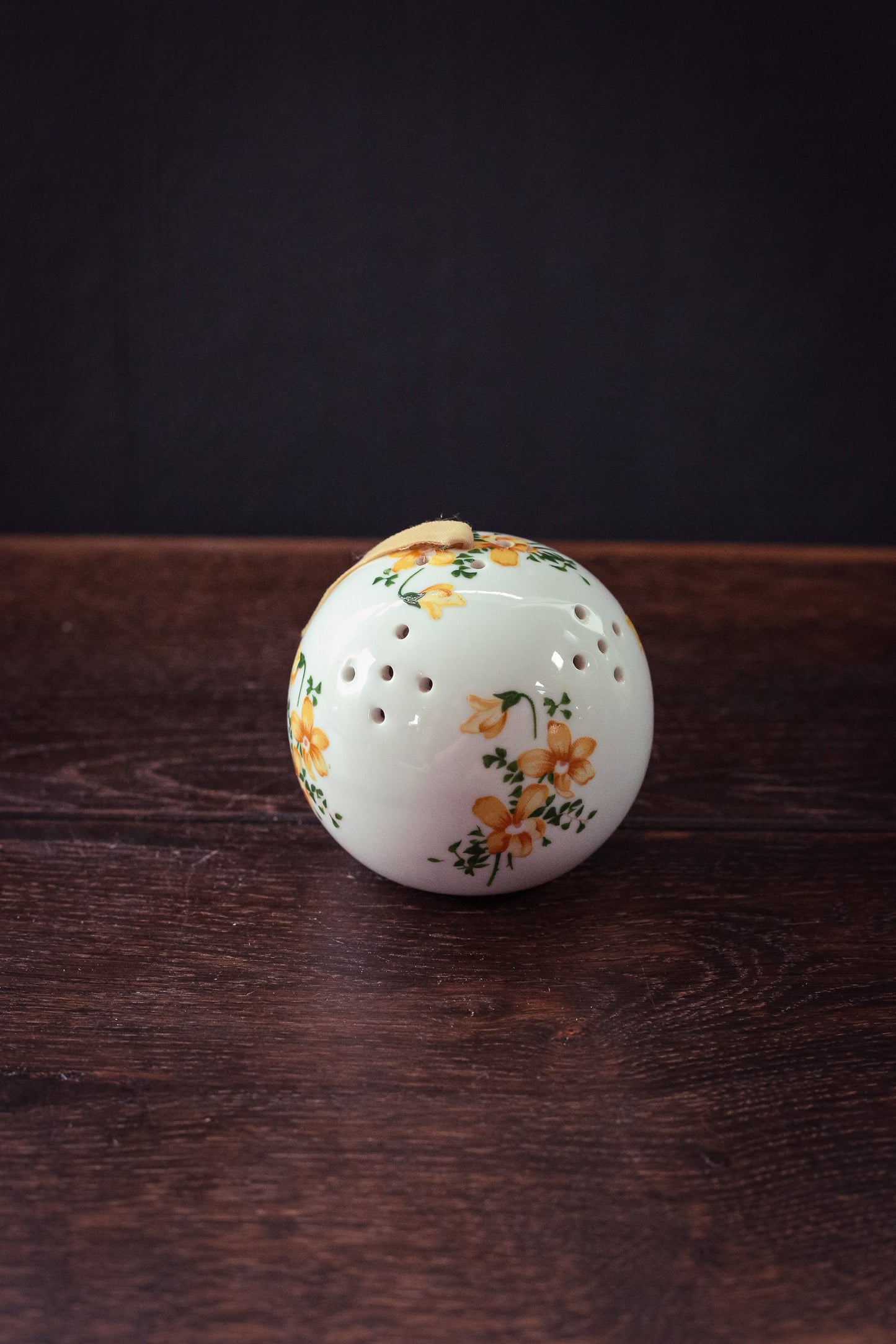 Porcelain Potpourri Globe with Yellow Flowers - Vintage Ceramic Potpourri Ball