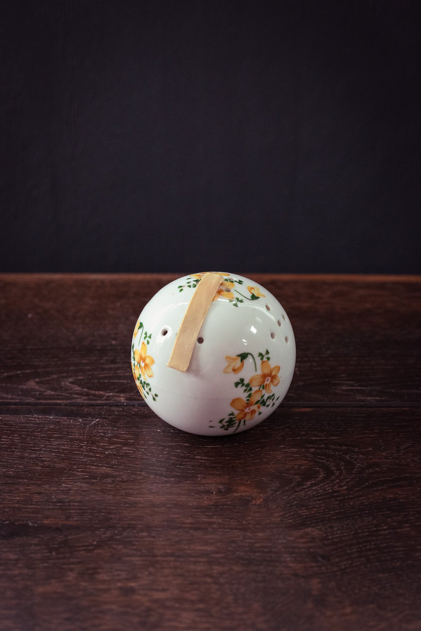 Porcelain Potpourri Globe with Yellow Flowers - Vintage Ceramic Potpourri Ball