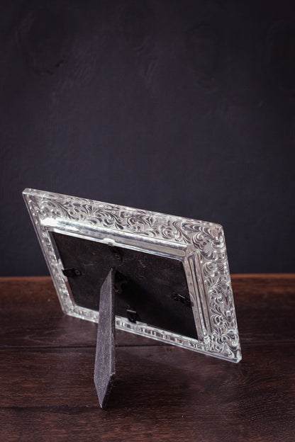 Solid Glass Picture Frame with Embossed Design - Vintage Crystal Photo Frame