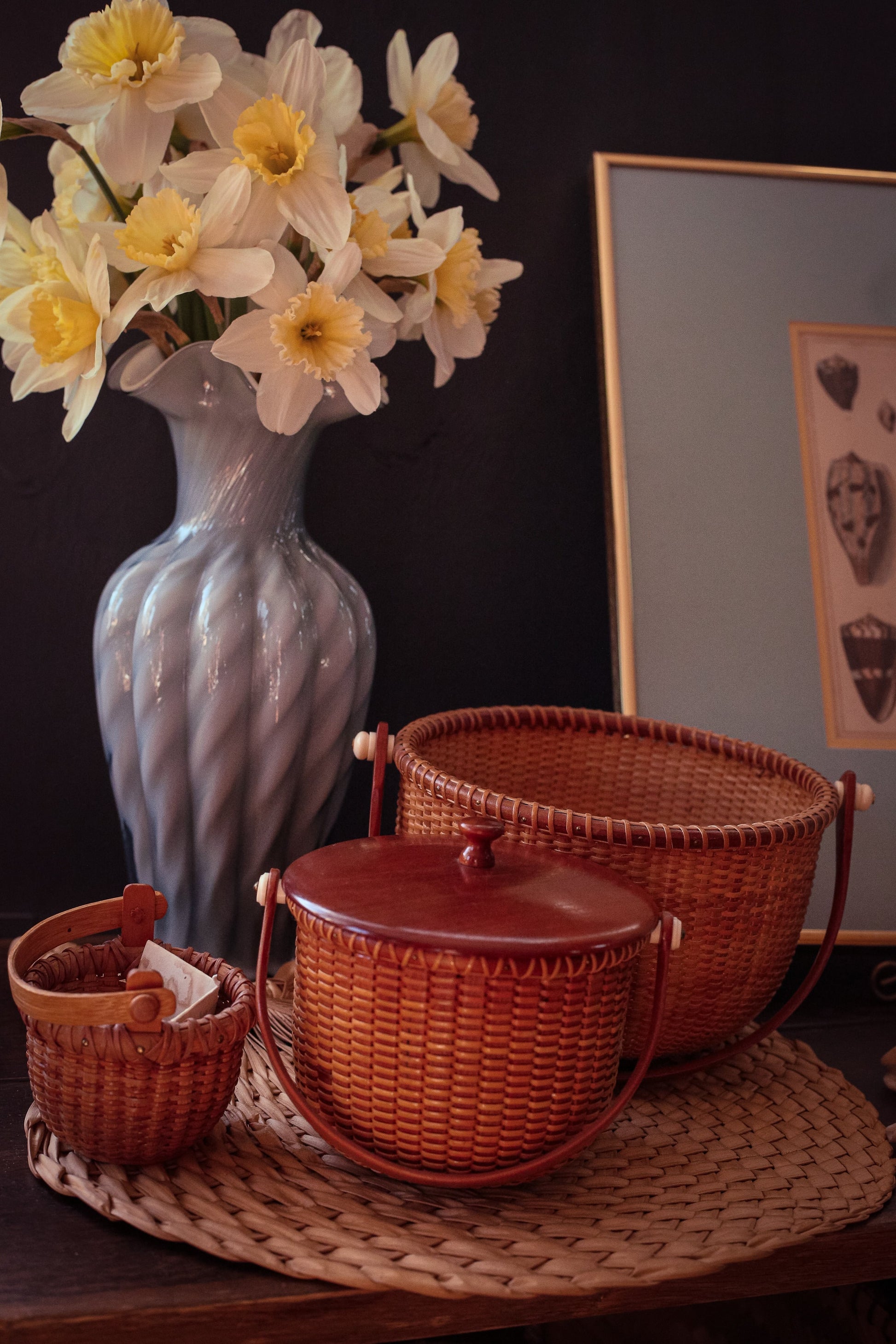 Nantucket Baskets with Handles - Vintage Wood Wicker Basket *Select from dropdown