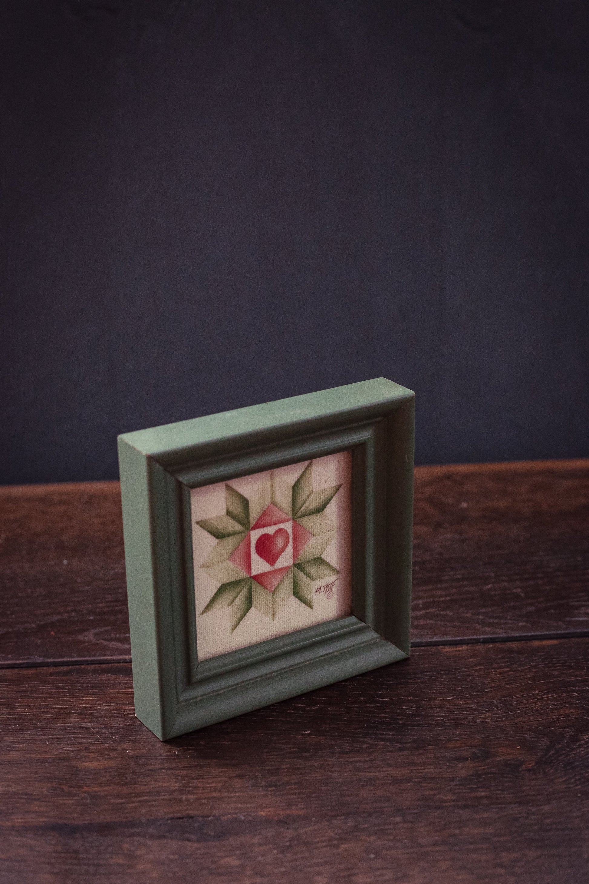 Theorem Velvet Painting By M. ROFF - Vintage Farmhouse Folk Velvet Art in Square Green Frame