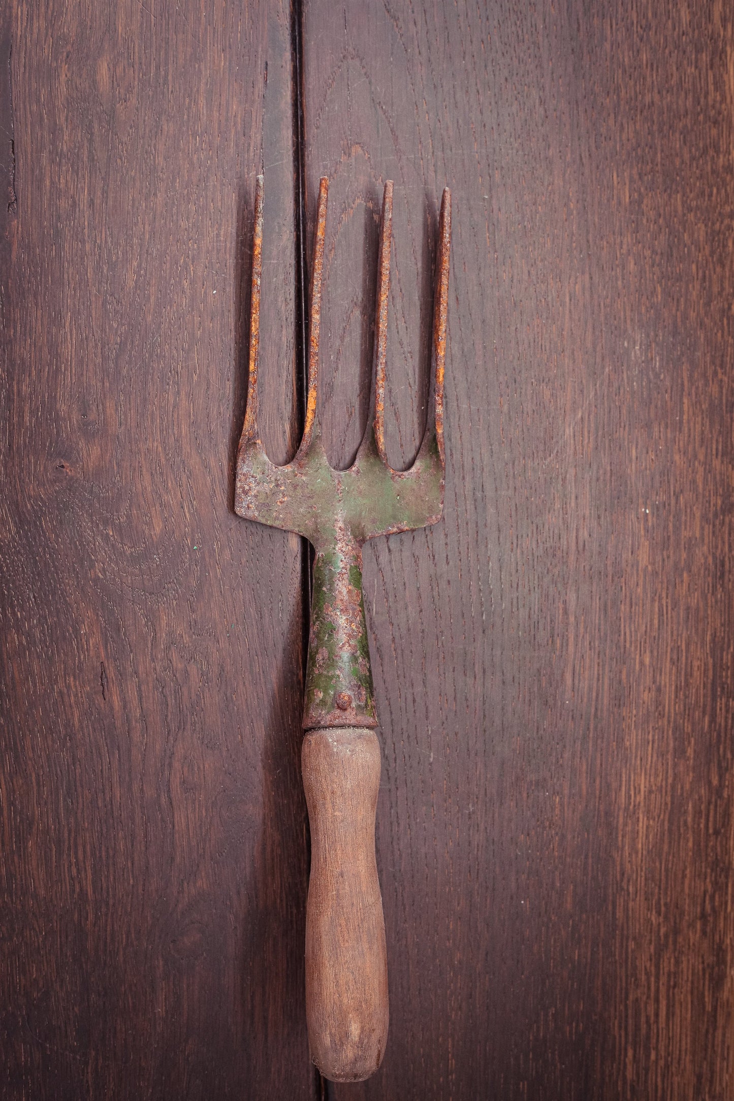 Rusty Metal Garden Fork with Wood Handle - Vintage Garden Tool