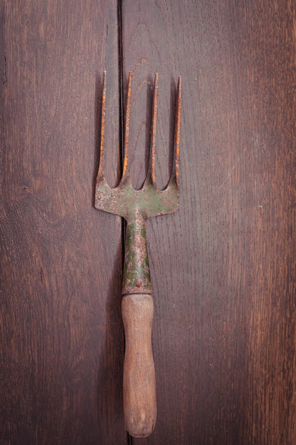 Rusty Metal Garden Fork with Wood Handle - Vintage Garden Tool