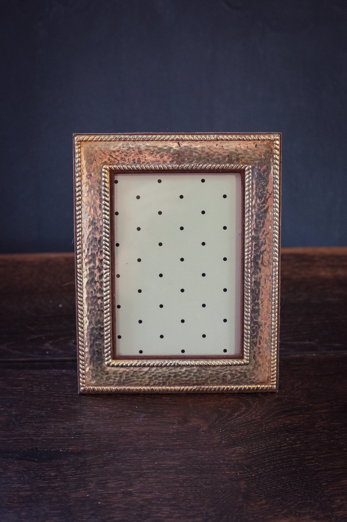 Brass and Microsuede Picture Frame - Vintage Hammered Brass Photo Frame