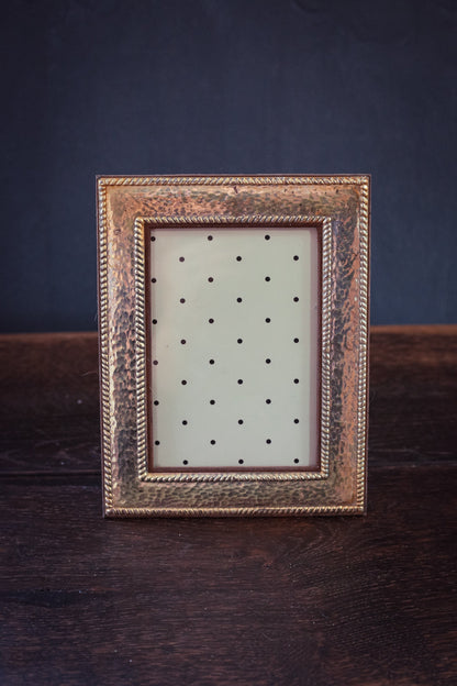 Brass and Microsuede Picture Frame - Vintage Hammered Brass Photo Frame