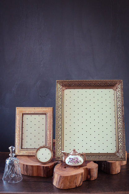 Brass and Microsuede Picture Frame - Vintage Hammered Brass Photo Frame