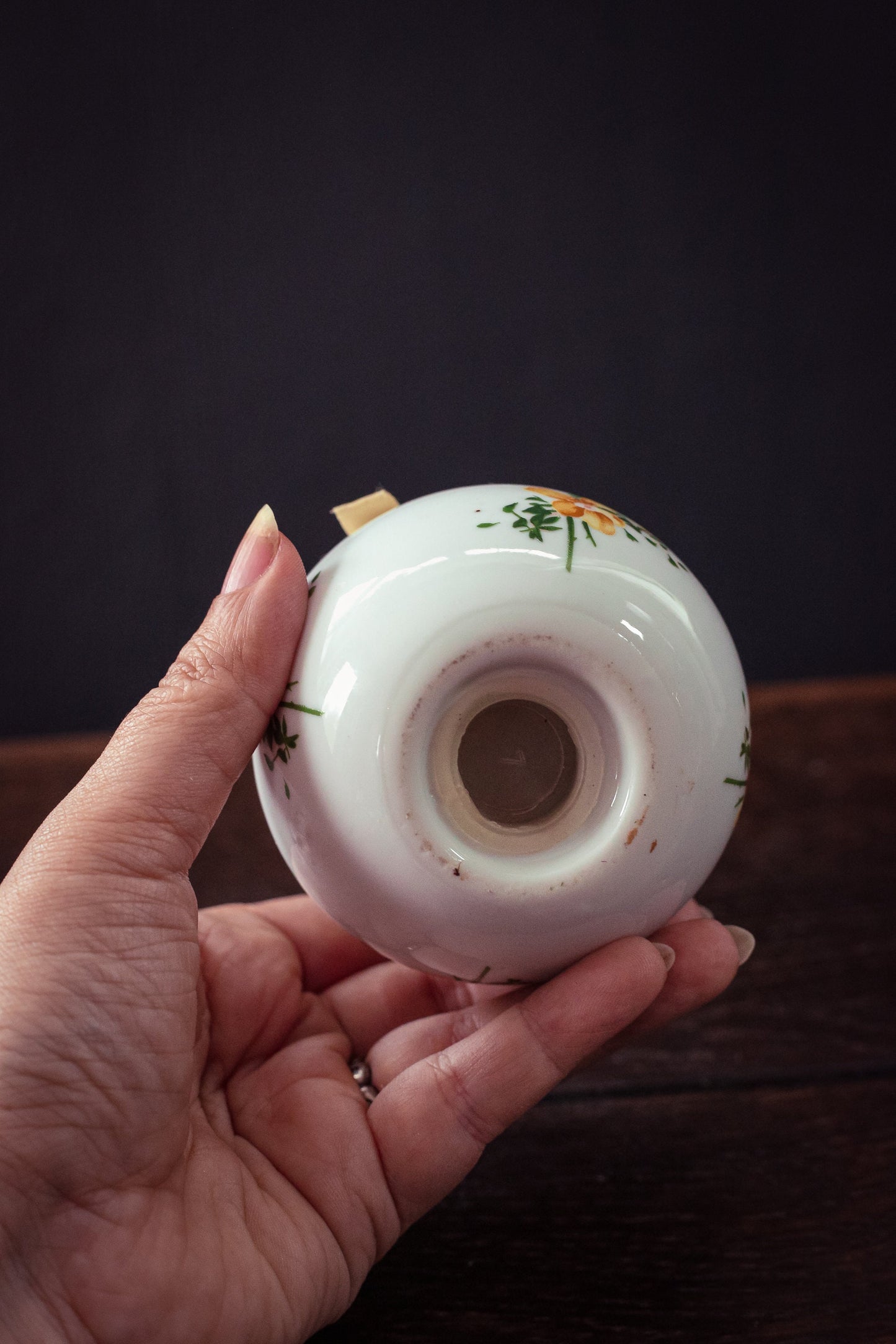 Porcelain Potpourri Globe with Yellow Flowers - Vintage Ceramic Potpourri Ball