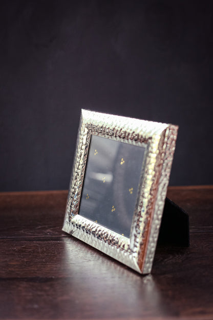 Square Pebbled Texture Chrome Picture Frame - Vintage Photo Frame