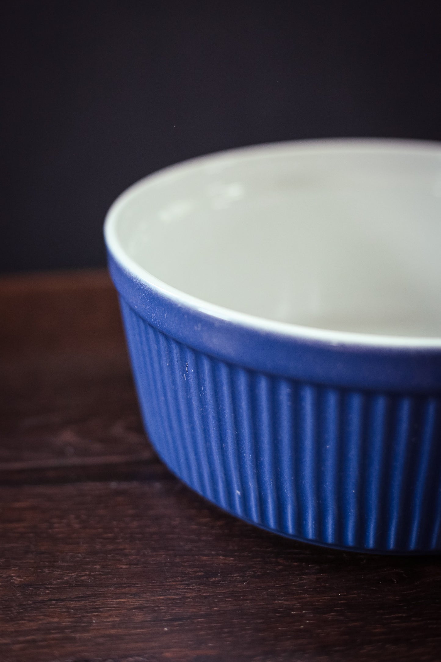 Large Cornflower Blue Porcelain Soufflé Dish - Vintage Bakeware Large Porcelain Souffle