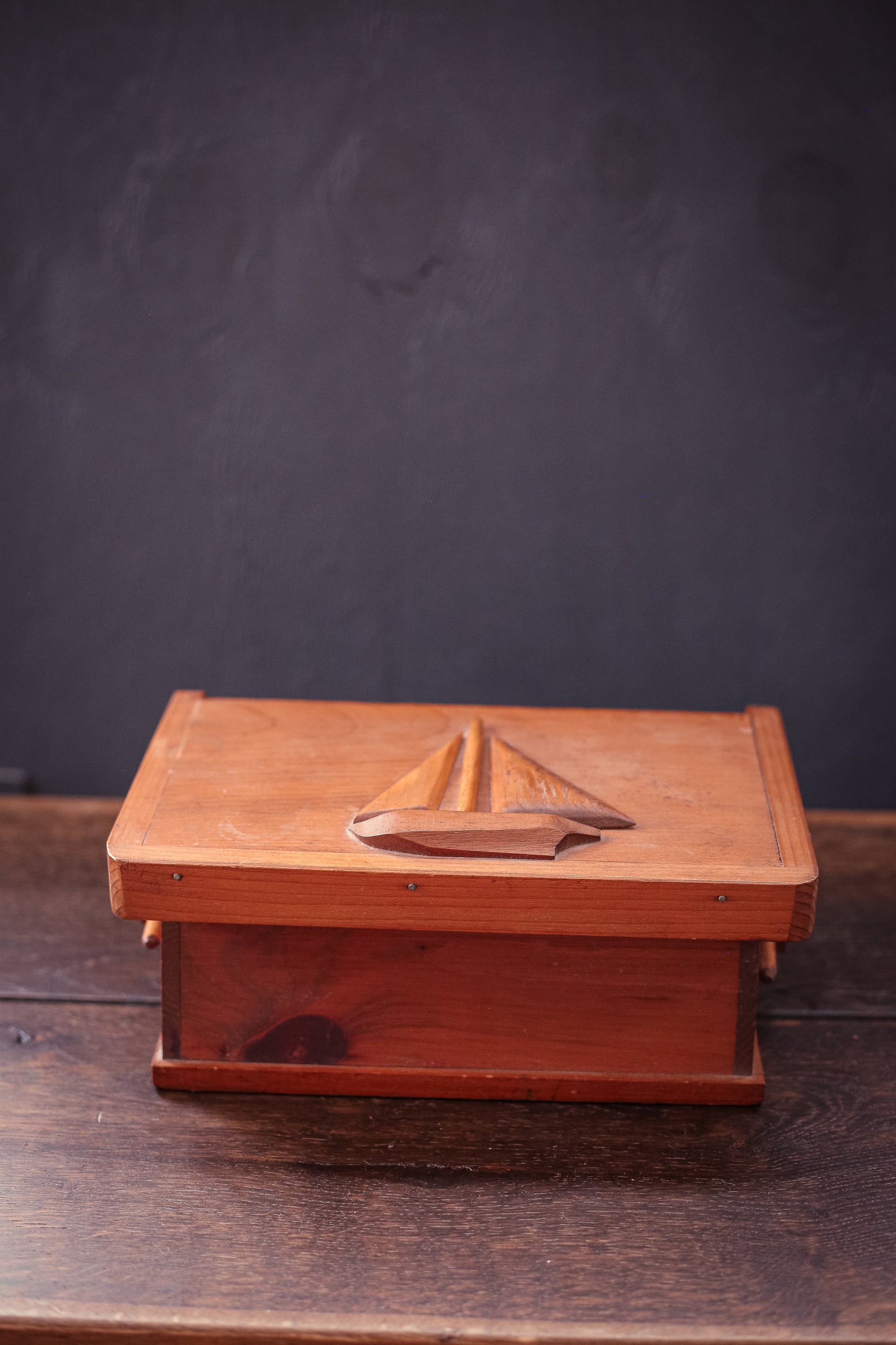 Nautical Wooden Storage Box - Vintage Hand Carved Wood Trinket Box