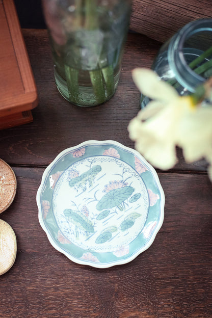 Pink Blue Lotus Plate or Saucer - Vintage Ceramic Saucer