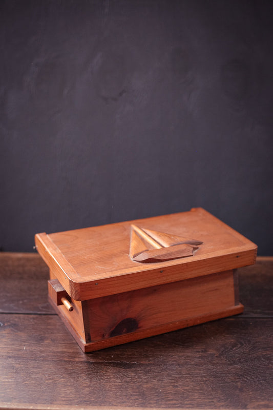 Nautical Wooden Storage Box - Vintage Hand Carved Wood Trinket Box