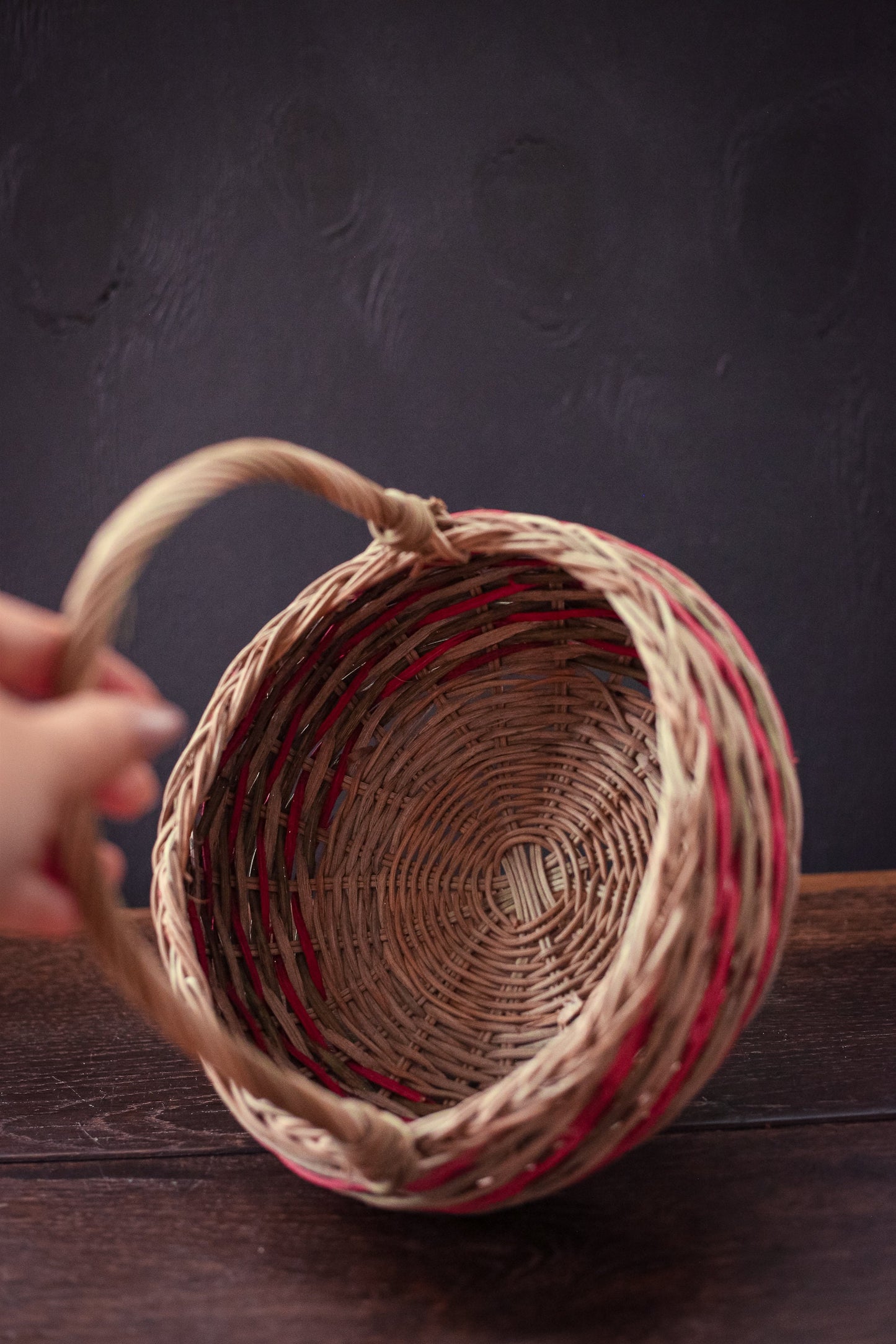 Multi-Color Round Wicker Basket with Handle - Vintage Holiday Decorative Wicker Basket