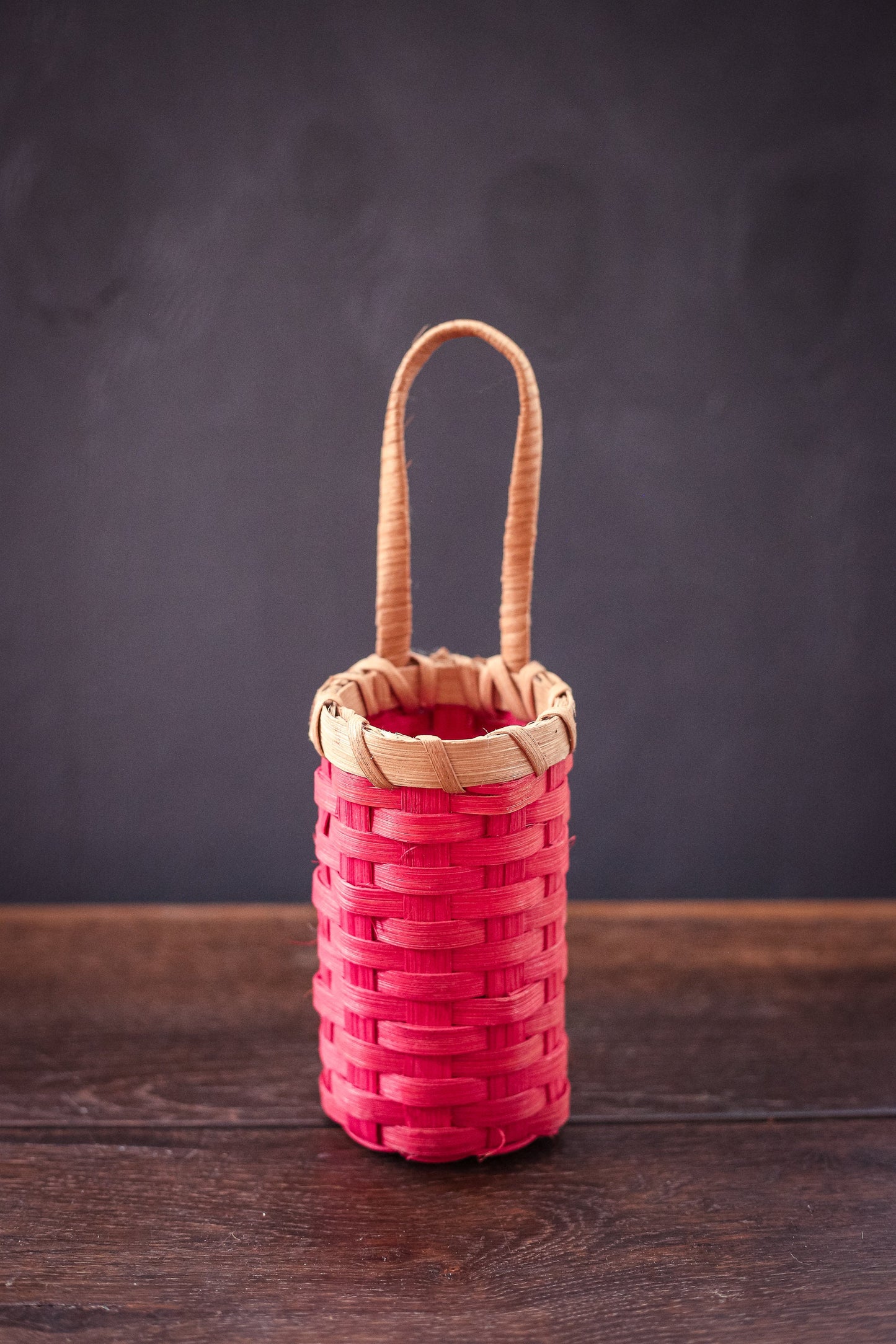 Red Dyed Wood Strip Wall Basket - Vintage Decorative Basket