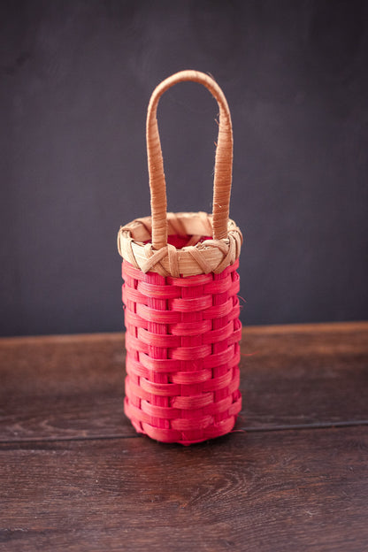 Red Dyed Wood Strip Wall Basket - Vintage Decorative Basket