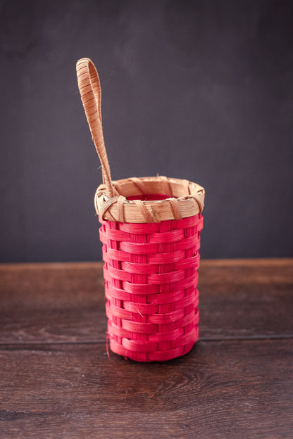 Red Dyed Wood Strip Wall Basket - Vintage Decorative Basket