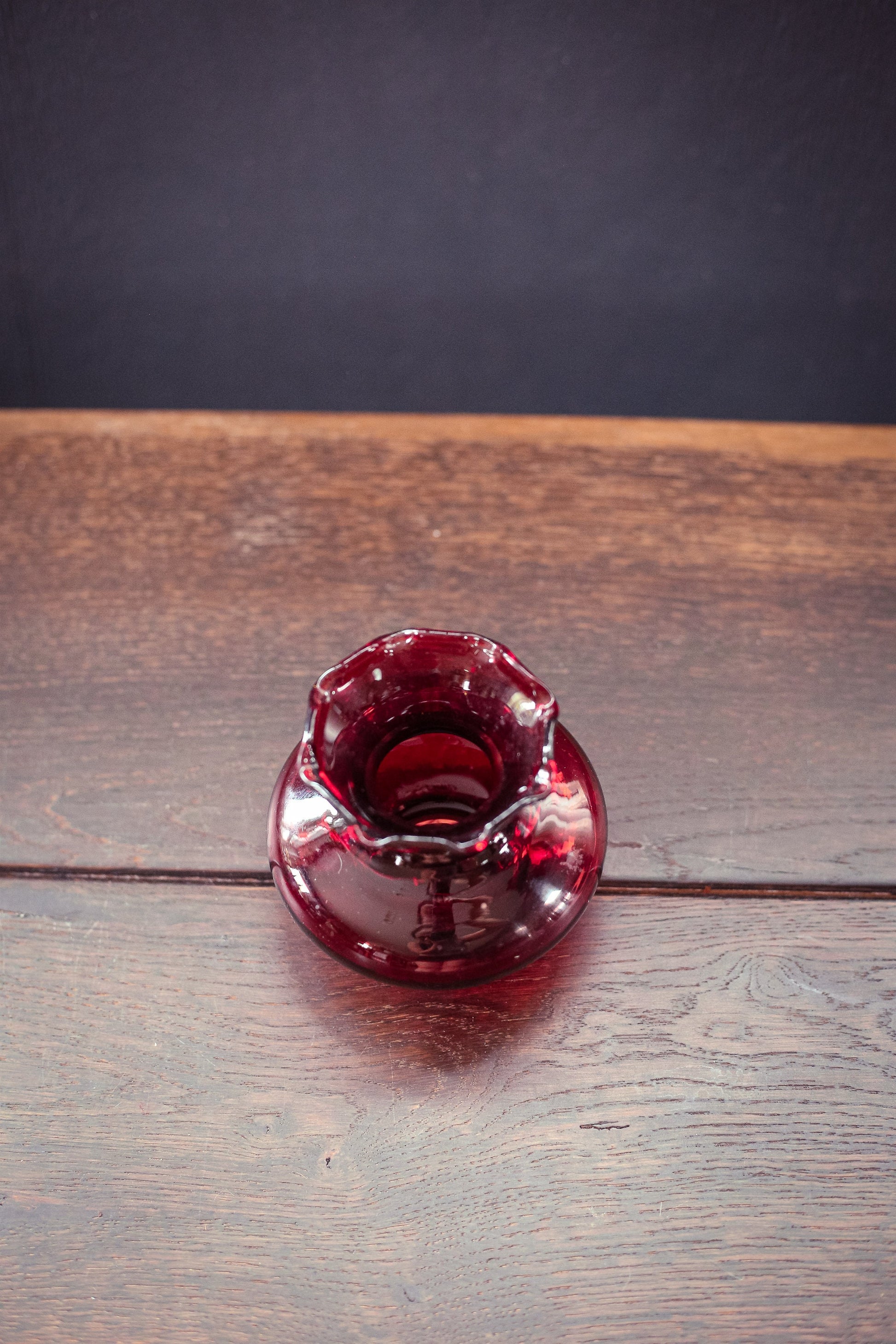 Red Ruffled Edge Glass Vase - Vintage Midcentury Bud Vase