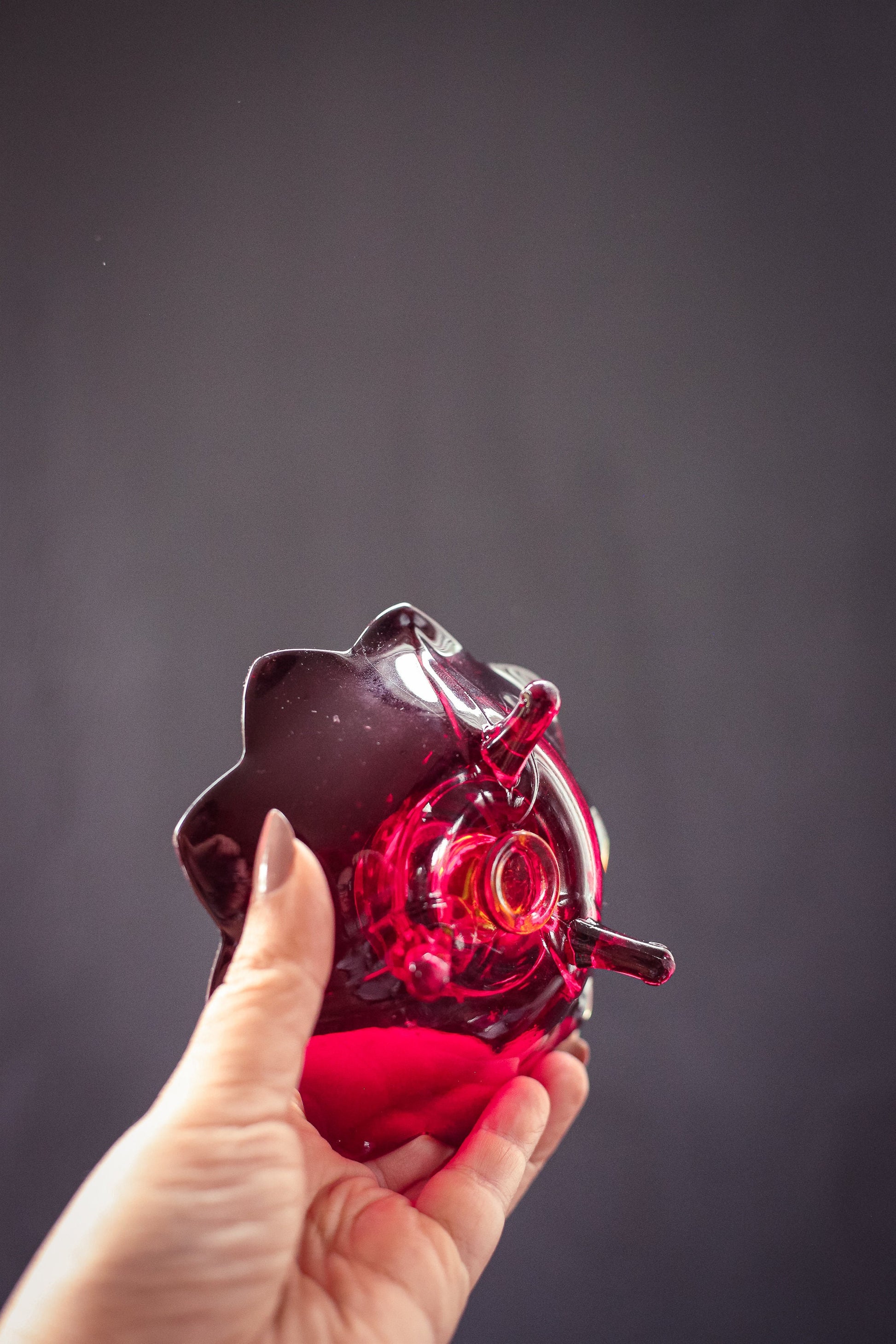 Red Lotus Glass Candle Holder - Vintage Fenton Amberina Ruby Red Candle Base