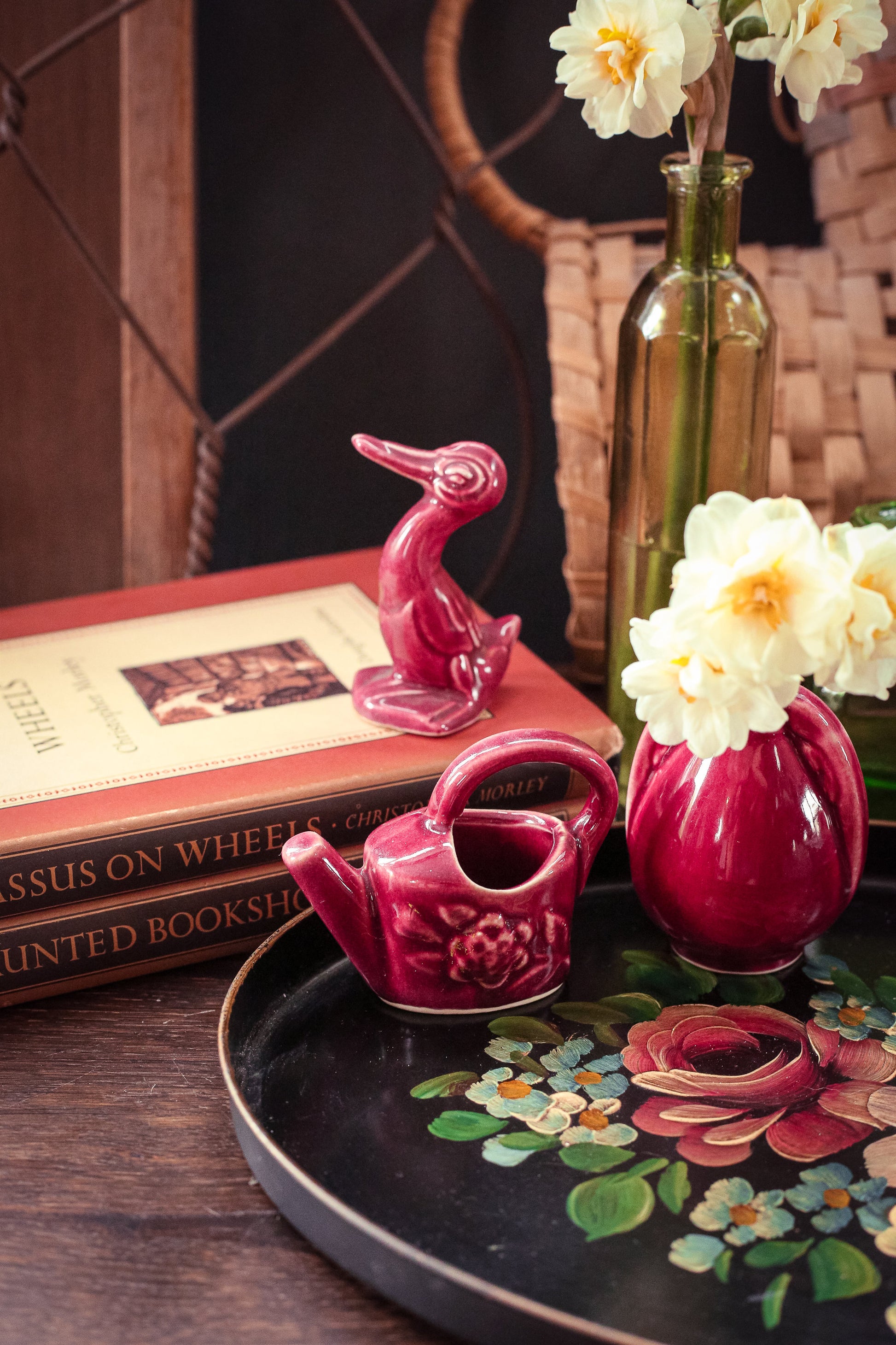 Homer Laughlin for Woolworths Mini Harlequin Duck in Maroon Glaze - Antique Fiestaware Pottery Miniature