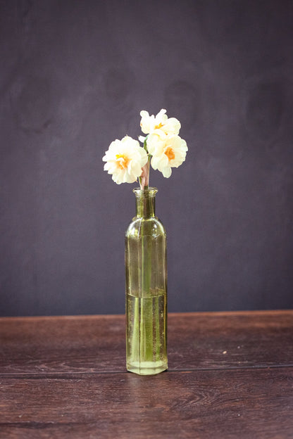 Olive Green Fluted Glass Bottle Bud Vase - Vintage Green Glass Vase