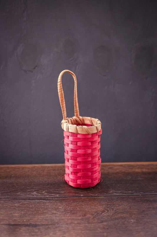 Red Dyed Wood Strip Wall Basket - Vintage Decorative Basket