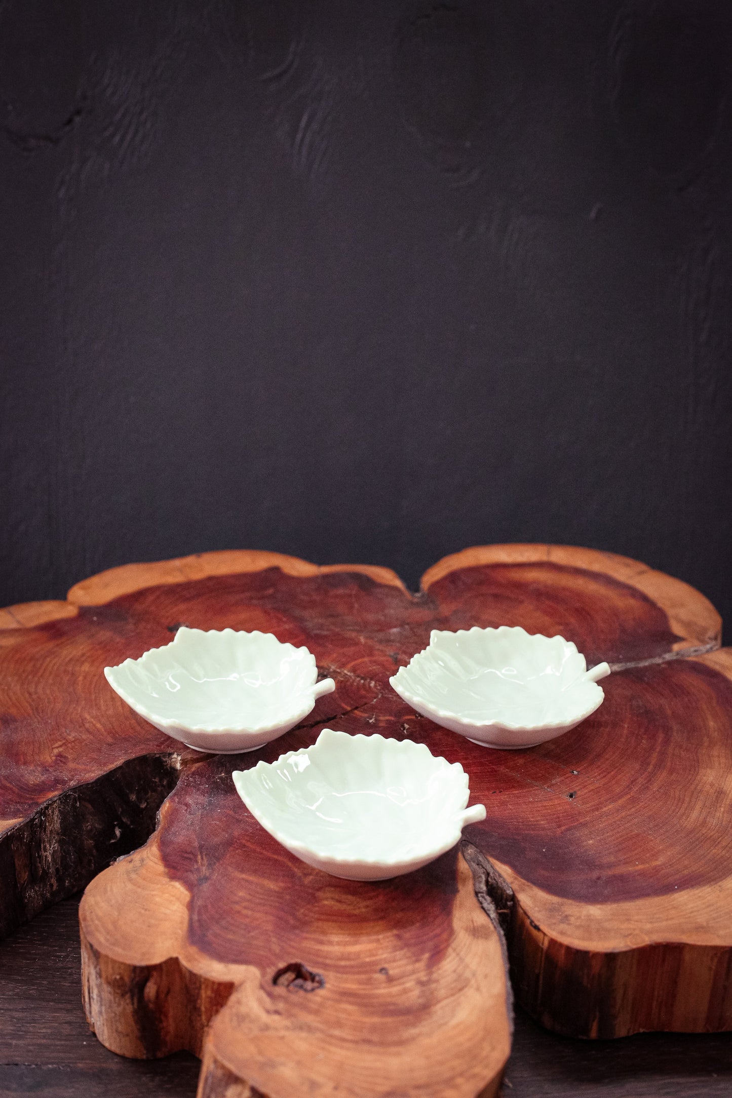 Set of 3 Leaf Shaped Dipping Bowls by HIC Japan - Vintage Porcelain Sauce Bowls