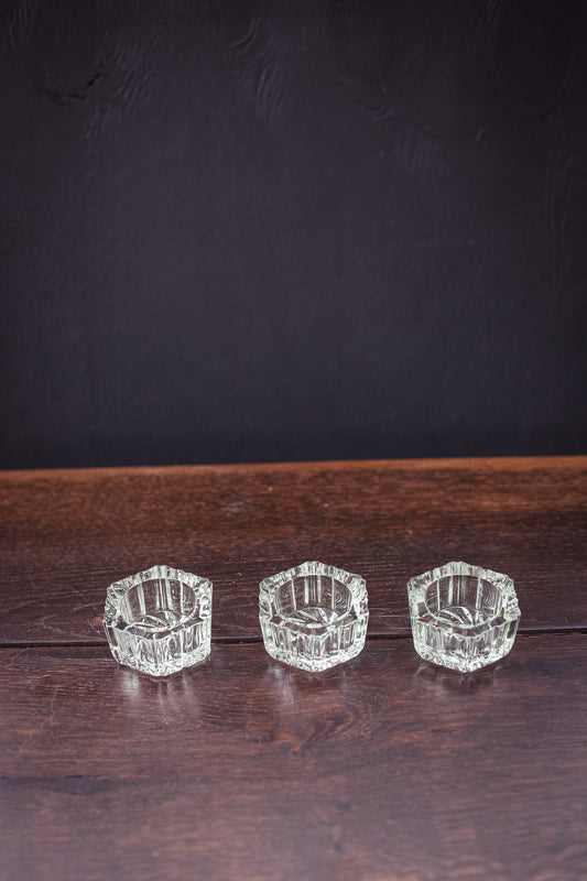 Set of 3 Matching Salt Cellars - Vintage Glass Salt Bowls