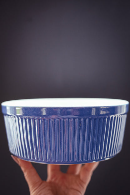 Large Cornflower Blue Porcelain Soufflé Dish - Vintage Bakeware Large Porcelain Souffle