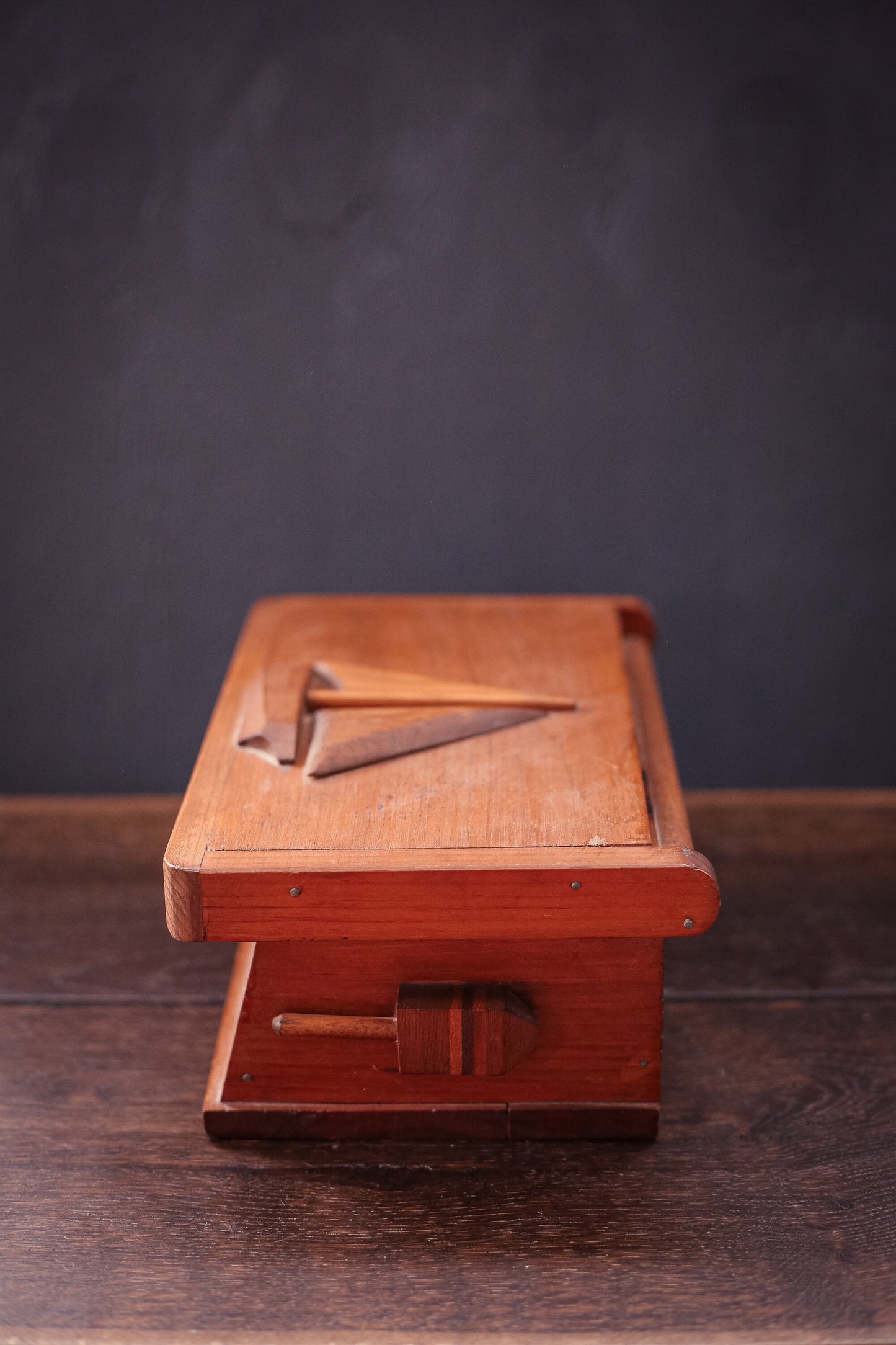 Nautical Wooden Storage Box - Vintage Hand Carved Wood Trinket Box