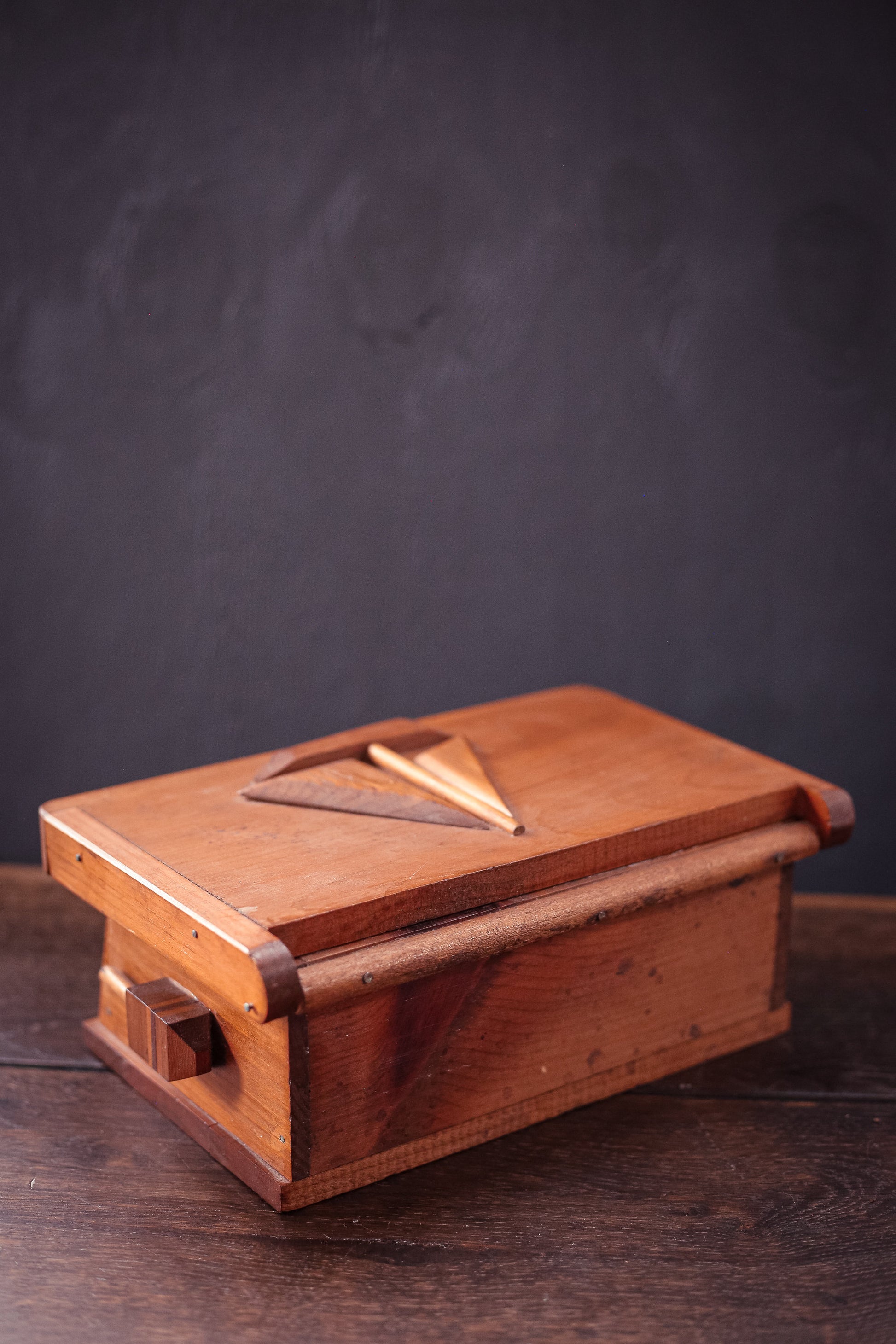 Nautical Wooden Storage Box - Vintage Hand Carved Wood Trinket Box