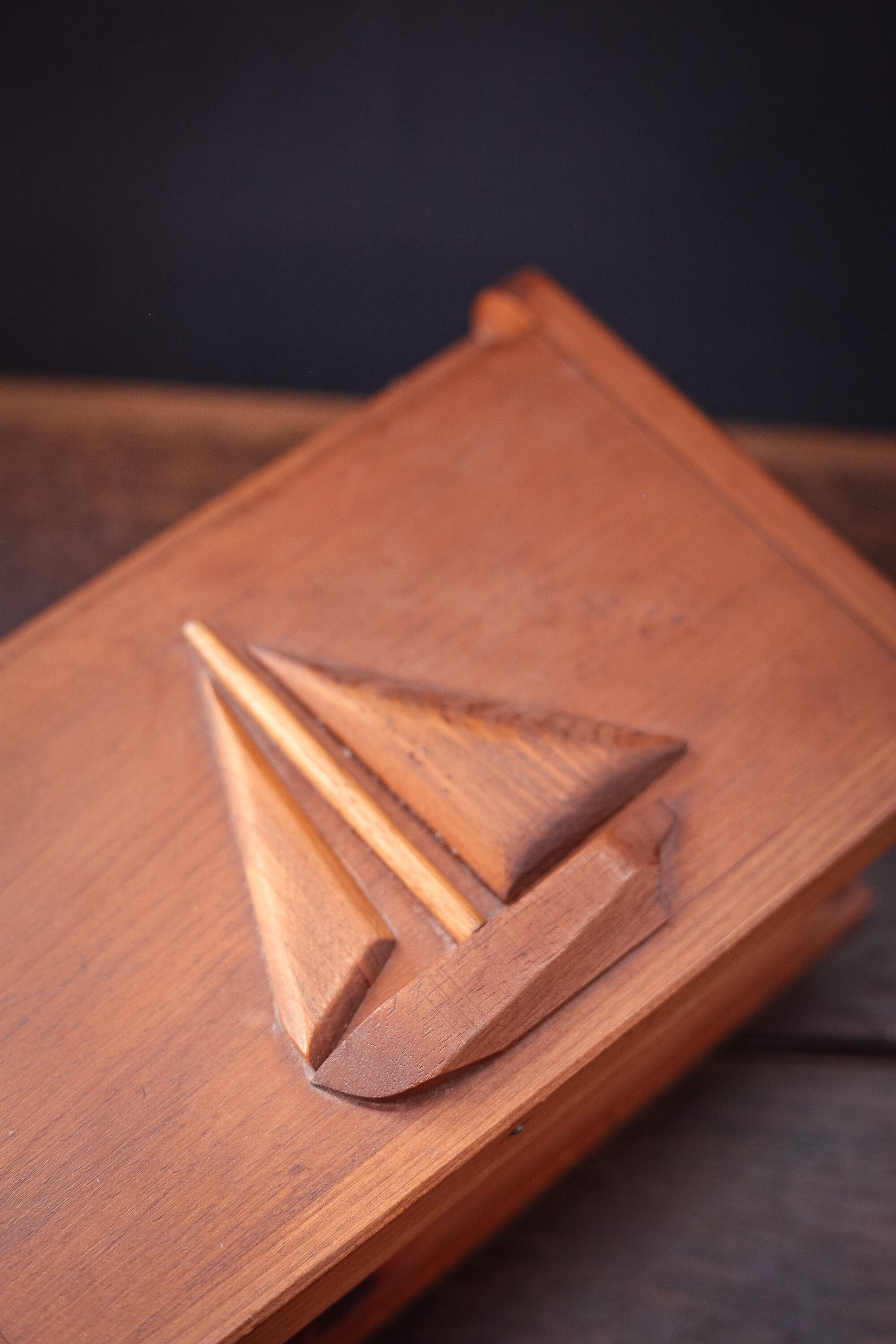 Nautical Wooden Storage Box - Vintage Hand Carved Wood Trinket Box