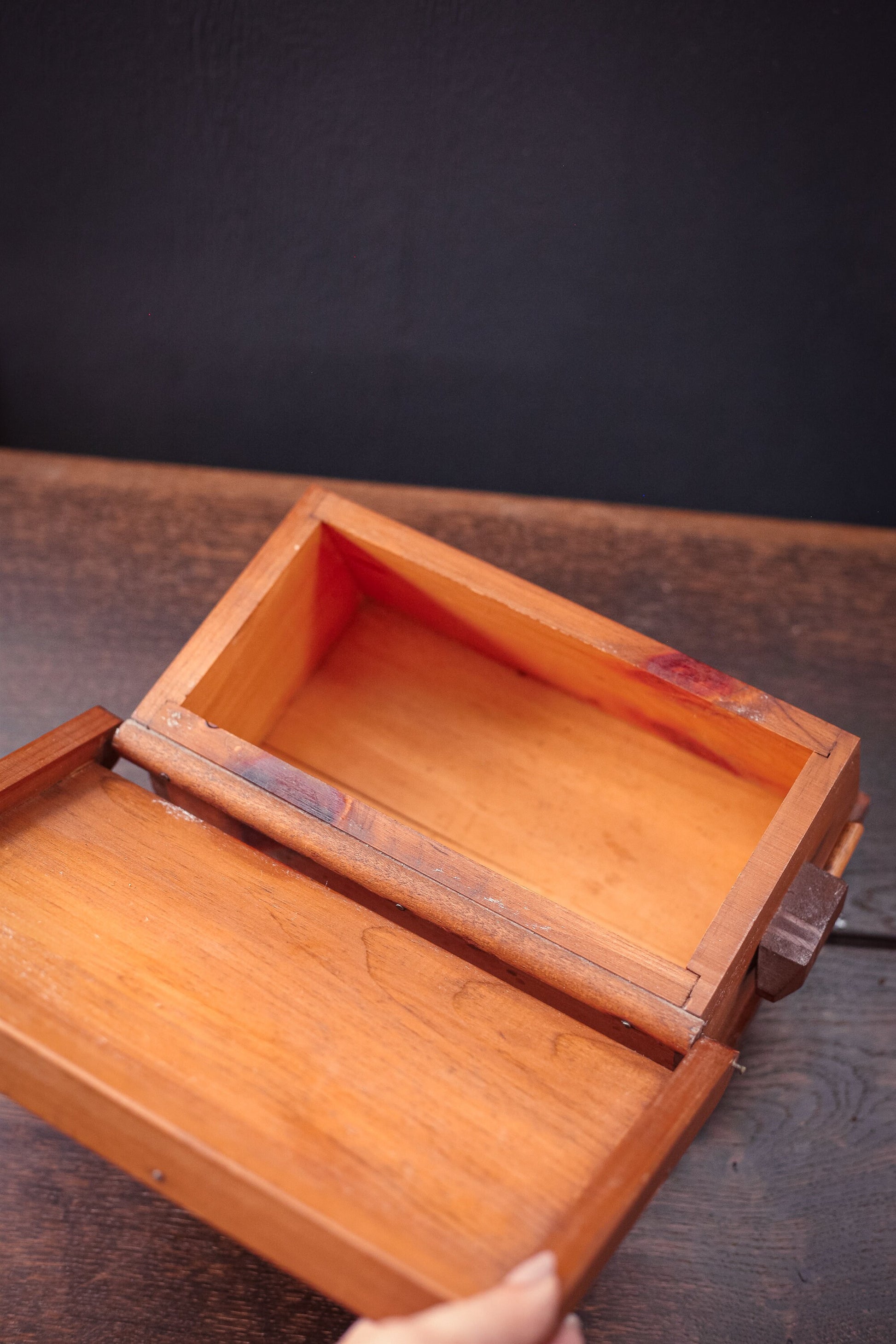 Nautical Wooden Storage Box - Vintage Hand Carved Wood Trinket Box